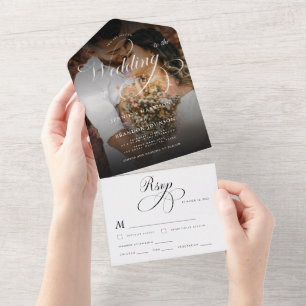 Klassische Kalligraphie & Dunkles Foto Elegante Ho All In One Einladung