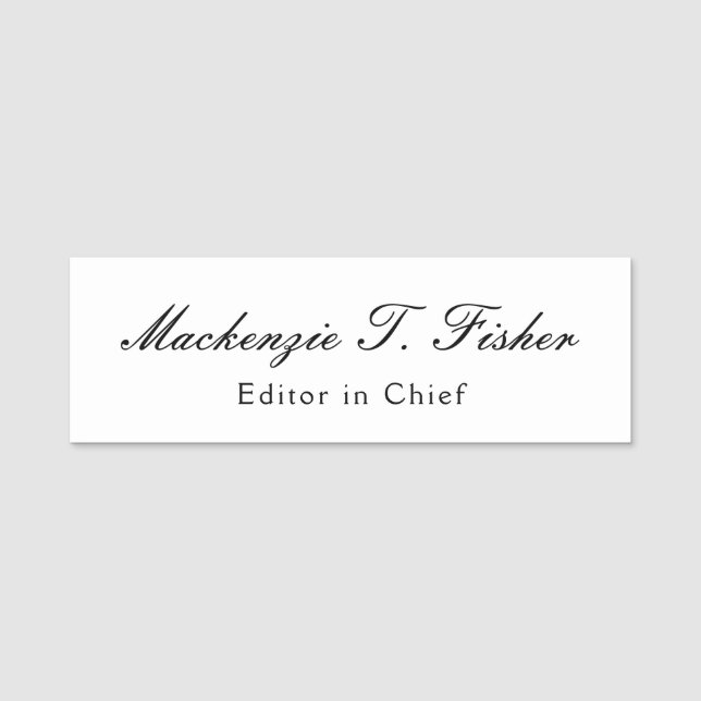 Klassische Kalligraphie Elegant Schlicht Simple Wh Namensschild (Vorderseite)