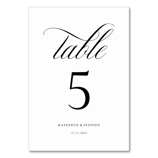 Klassische Kalligraphie Elegant Wedding Tischnumme Tischnummer (Vorderseite)