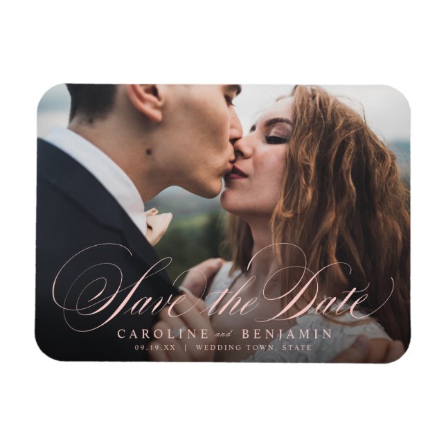 Klassische Kalligraphie Foto Hochzeit speichern da Magnet (Horizontal)
