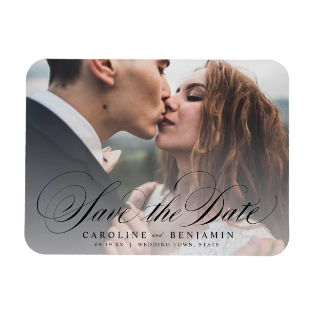 Klassische Kalligraphie Foto Hochzeit speichern da Magnet (Horizontal)