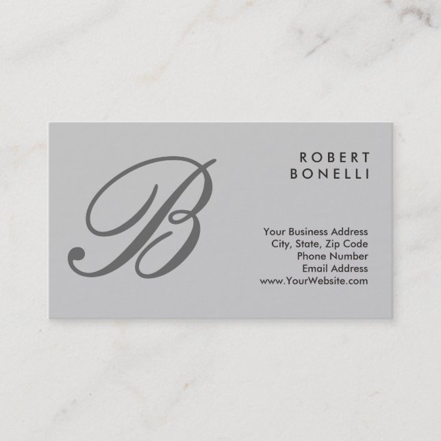 Klassische Kalligraphie Monogram Gray Business Car Visitenkarte (Vorderseite)