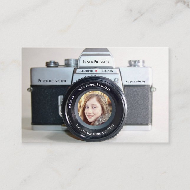 Klassische Kamera mit Foto, Fotograf Visitenkarte (Vorderseite)