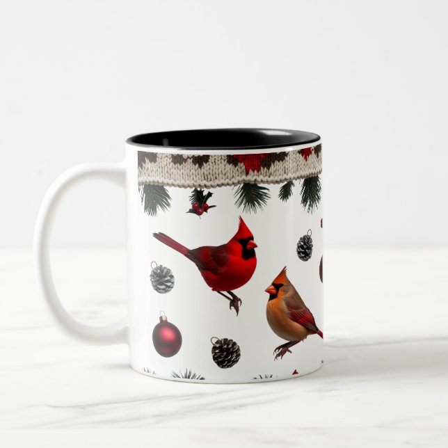 Klassische Kardinalvögel Nordic Knit Zweifarbig Zweifarbige Tasse (Links)