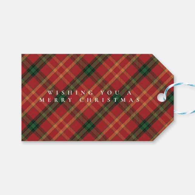 Klassische Karierte Weihnachten bis/von Geschenkta Geschenkanhänger (Vorderseite (Horizontal))