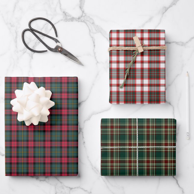 Klassische Karierte Weihnachtsvariante Geschenkpapier Set (Vorderseite)
