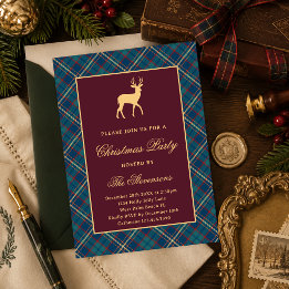 Klassische Karo-Rentiere Burgunder-Weihnachtsfeier Einladung