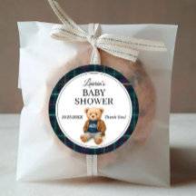 Klassische Karo-Teddybär-Baby-Shower-Aufkleber