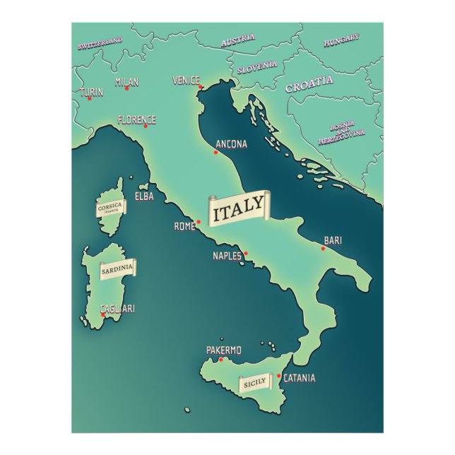 Klassische Karte Italiens Fotodruck (Vorne)