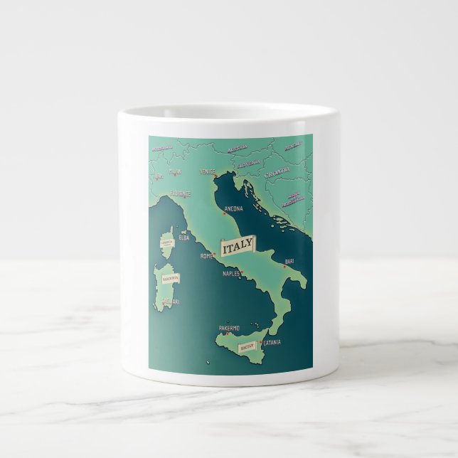 Klassische Karte Italiens Jumbo-Tasse (Vorderseite)