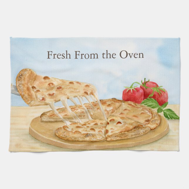 Klassische Käsepizza-Wasserfarbe Geschirrtuch (Horizontal)