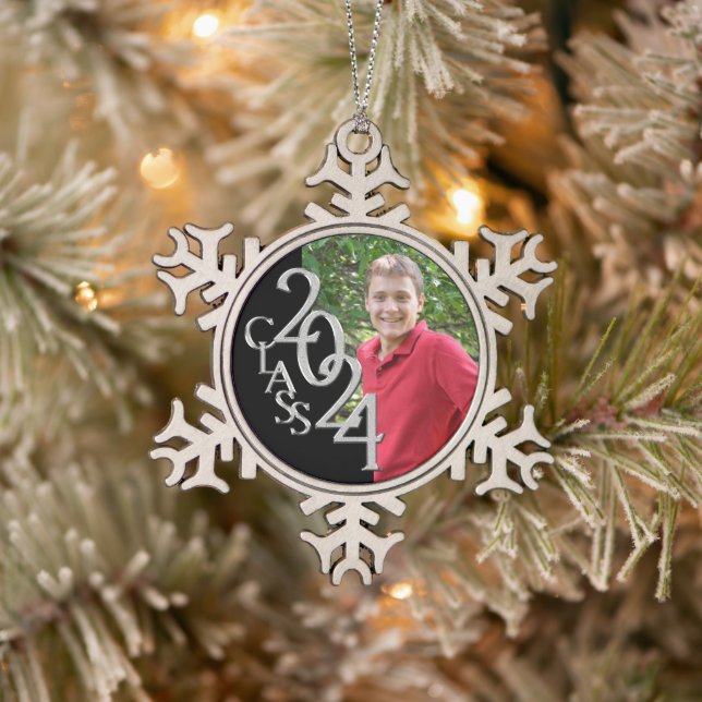 Klassische Klasse des Fotos 2024 Abschluss Schneeflocken Zinn-Ornament (Baum)
