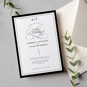 Klassische klassische Hochzeit in Schwarz-Weiß Einladung