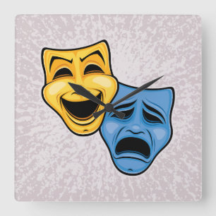 Klassische Komödien- und Tragödientheater-Masken Quadratische Wanduhr