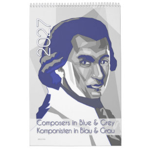 Klassische Komponisten-Porträts in Blau und Grau, Kalender