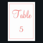 Klassische Korallen und weiße Tischnummer<br><div class="desc">Eine klassische Korallenkarte,  dieses Element zeigt ein Korallendesign mit leicht zu füllenden Vorlagen. Der Text kann angepasst werden,  ebenso die Farbe der Tischkarte und des Quadrats. Personalisieren Sie Ihre Tischkarte noch heute!</div>
