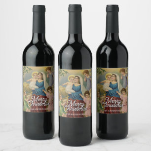 Klassische Krippe Mary Baby Jesus Angels Weinetikett