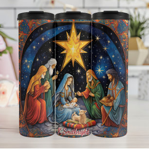 Klassische Krippe mit Star Thermosbecher