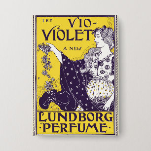 Klassische Kunst im Jugendstil Frau Lila Blumen Ku Button
