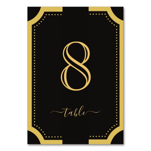 Klassische Kupferhochzeit in Schwarz und Gold 8 Tischnummer (Vorderseite)