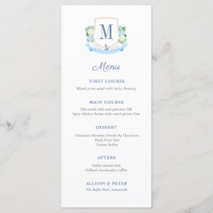 Klassische Küstenmonogramm-Hochzeitempfehlung Menükarte