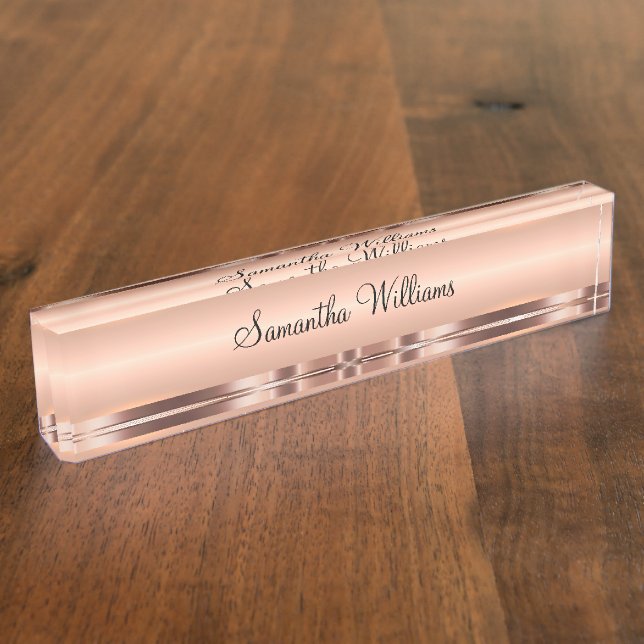 Klassische Ladys Rose Gold Tone Monogram Desk Plaq Namensplakette (Seite)