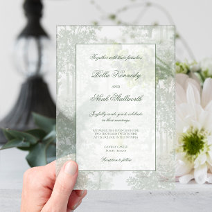 Klassische Landschaft-Toile-Hochzeit in Salbeigrün Acryleinladungen