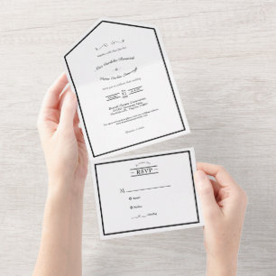 Klassische Lässige Schwarz-weiße Hochzeit All In One Einladung