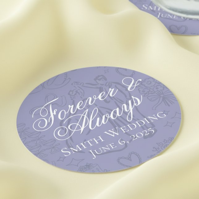 Klassische Lavendelhandzeichnung Hochzeitskunst Runder Pappuntersetzer (Celebrate your special day with these classic hand drawn sketch lavender coasters!)