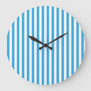 Klassische leichte Babyblau- und Weiß-Vertikalstre Große Wanduhr