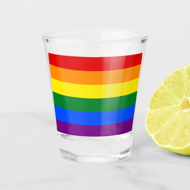 Klassische LGBTQ-Gay Pride-Regenbogenflagge Schnapsglas (Vorderseite)