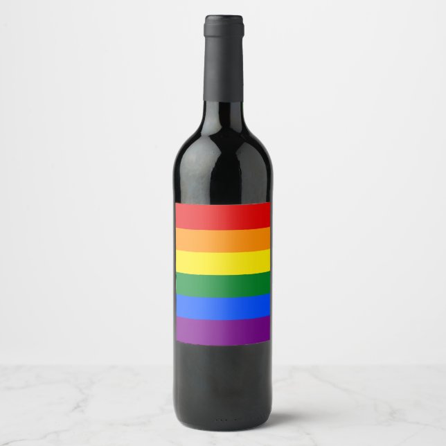 Klassische LGBTQ-Gay Pride-Regenbogenflagge Weinetikett (Vorderseite)
