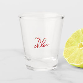 Klassische Liebe "Dein Name" Rote Typografie Schuh Schnapsglas