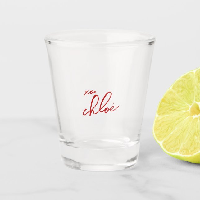 Klassische Liebe "Dein Name" Rote Typografie Schuh Schnapsglas (Vorderseite)