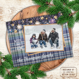 Klassische Liebe Frohe Festtage Lila Blue Kariert Postkarte
