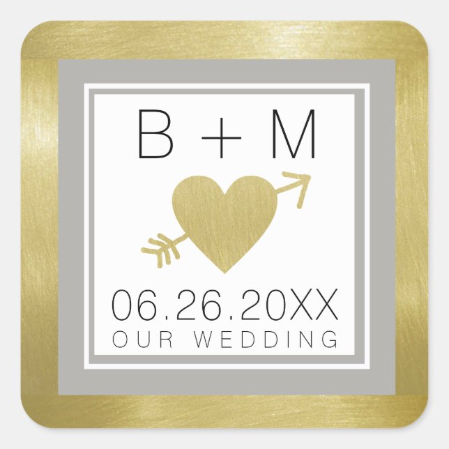 Klassische Liebe Monogramm, Hochzeiten Quadratischer Aufkleber (Vorderseite)