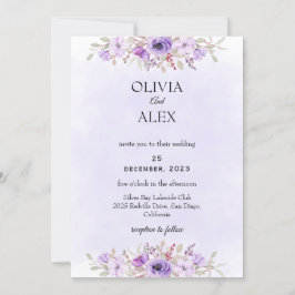 Klassische Lila Minimalistische Blumenhochzeit Einladung