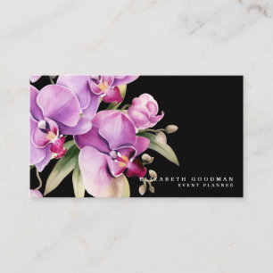 Klassische lila Orchideen schwarze Visitenkarten Visitenkarte