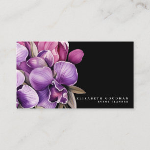 Klassische lila Orchideen schwarze Visitenkarten Visitenkarte