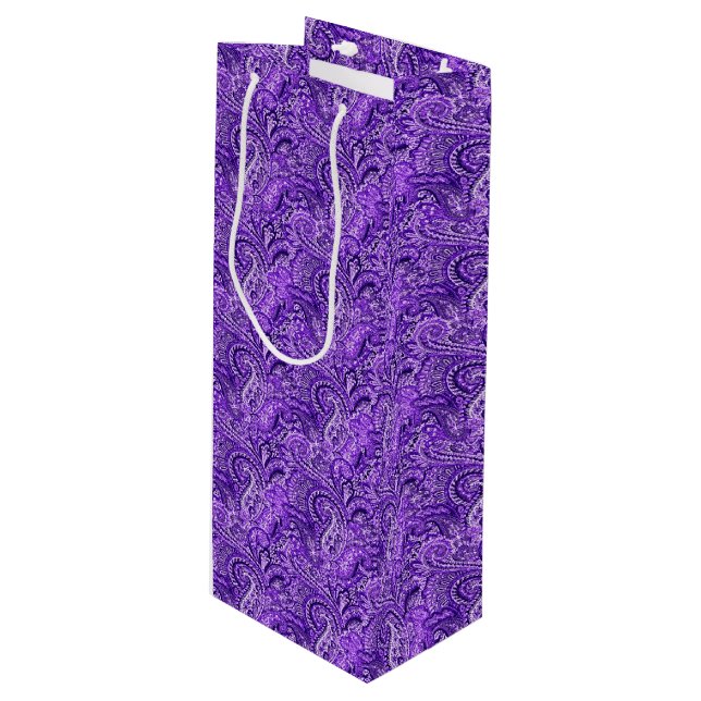 Klassische Lila Paisley Wine Gift Bag Geschenktüte Für Weinflaschen (Vorderseite Schrägansicht)