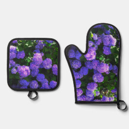 Klassische Lila realistische Hydrangea Ofenhandschuh & Topflappen-Set