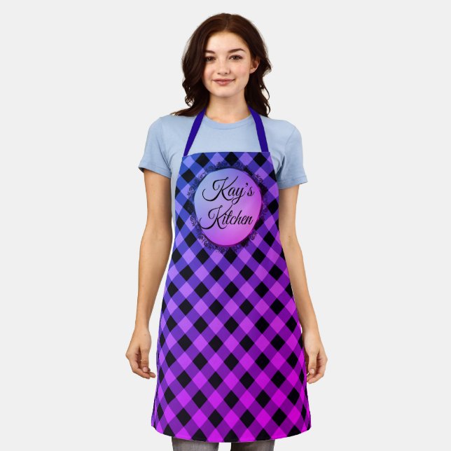 Klassische Lila und rosa Gingham Print Schürze (Getragen)