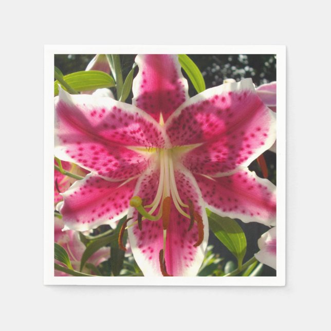 Klassische Lilie mit tropisch rosa Blume Serviette (Vorderseite)