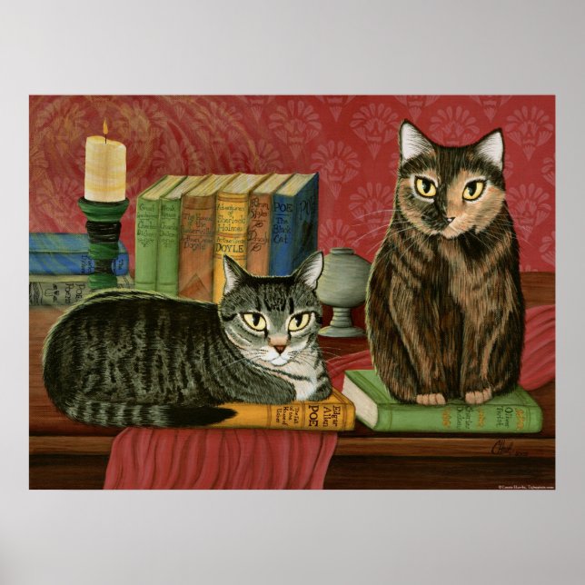 Klassische literarische Katzen Poe, Dickens, Stoke Poster (Vorne)