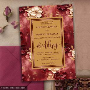 Klassische Lux Dark Gold Floral Wedding Einladunge Einladung