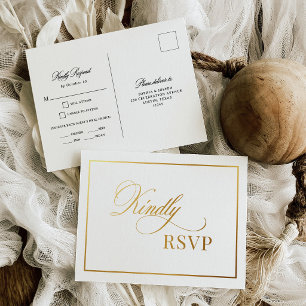 Klassische Luxus Weiße Hochzeit RSVP Goldfolie Pos Folie Einladungspostkarte