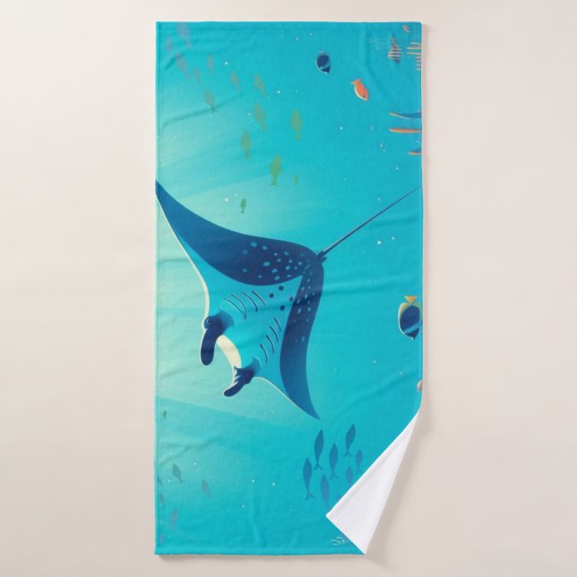 Klassische, Mantarochen-Küstenkunst Badehandtuch (Badehandtuch)