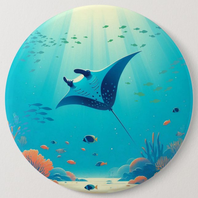 Klassische, Mantarochen-Küstenkunst Button (Vorderseite)