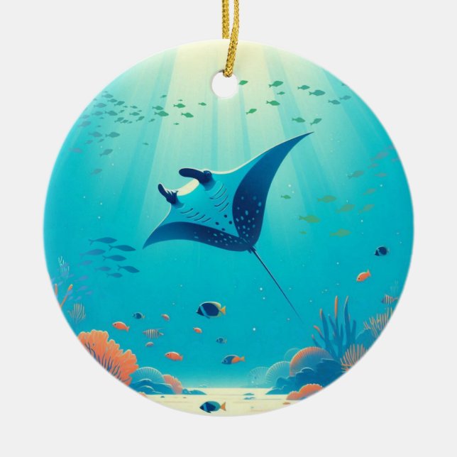 Klassische, Mantarochen-Küstenkunst Keramik Ornament (Vorne)