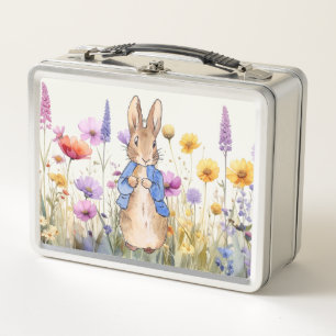 Klassische Märchenbuch-Hase mit Wildblumen Metall Brotdose